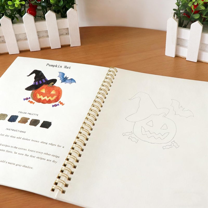 DPWCVM Beginner Watercolor Painting Kit Watercolor Workbook Coloring Book 12 Colors Paint Set with Brush, Easily Master Beginner Friendly Watercolor Paint Set Gift for Adults Teens. (Christmas) - Image 3